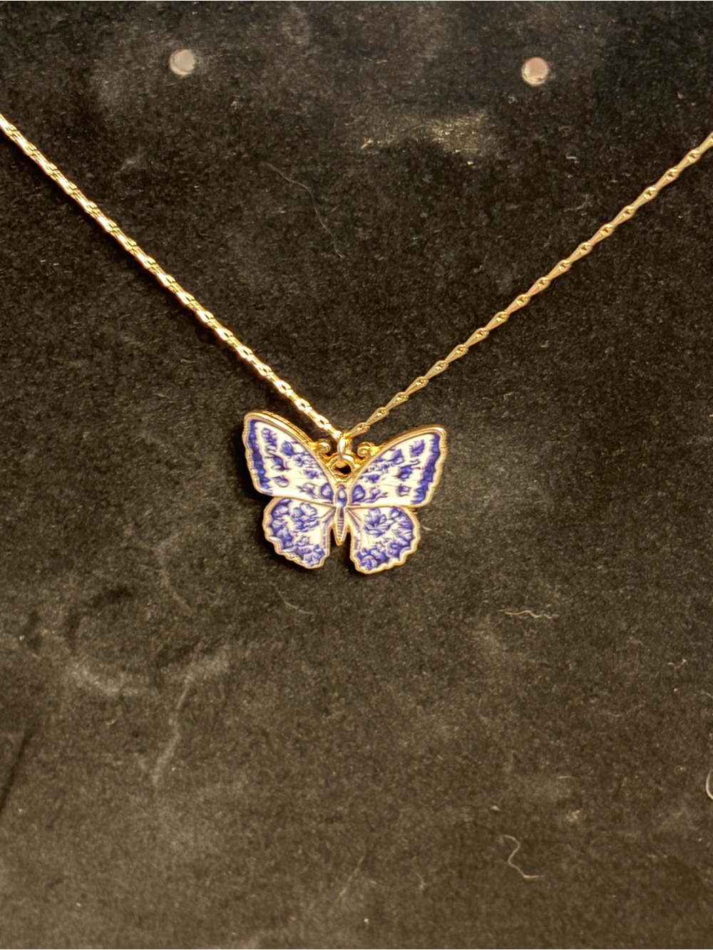 Gold-Tone Butterfly Pendant Necklace in Blue and White - Picture 2 of 5